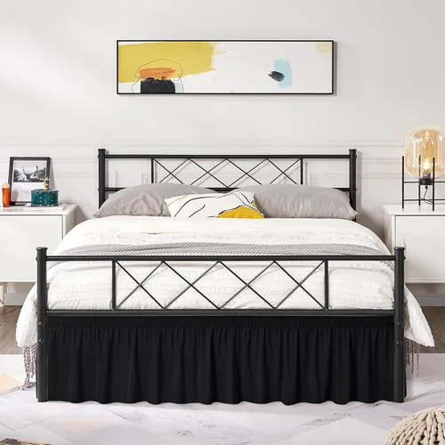 Miniatura 5 de Biscaynebay Faldas de cama envolventes con esquinas divididas para camas Twin/Twin XL de 15 pulgadas de caída, volantes de polvo elásticos Negro