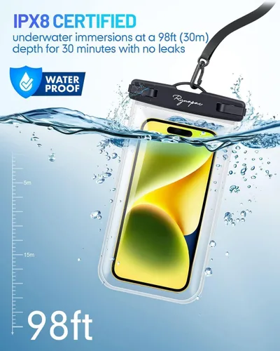 Miniatura 3 de Rynapac Funda impermeable IPX8 para teléfono, 8.5 pulgadas, paquete de 2 fundas impermeables para iPhone 17, 16, 15 Pro Max, Galaxy S26 S25 Ultra