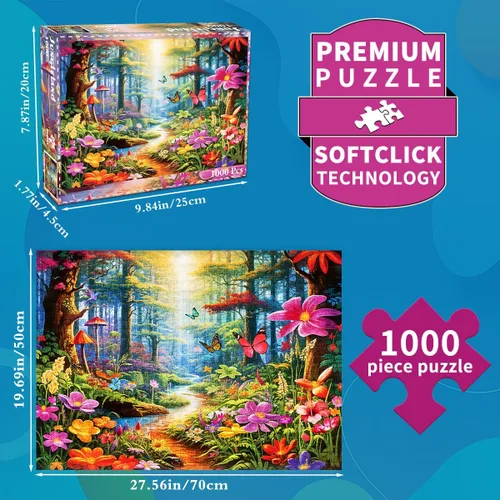 Miniatura 2 de Rompecabezas para adultos de 1000 piezas para adultos, rompecabezas de 1000 piezas, 1000 piezas, bosques coloridos, flores y plantas exóticas