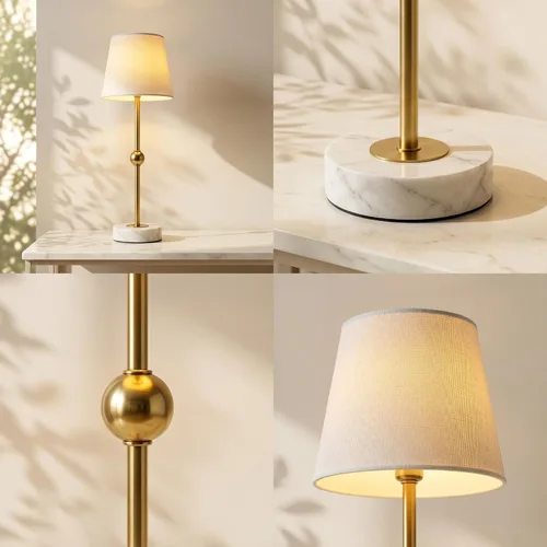 Miniatura 3 de Lámpara de mesa LED inalámbrica de 17.5 pulgadas, recargable y regulable con bombilla magnética desmontable, base de mármol, acabado de latón, luz