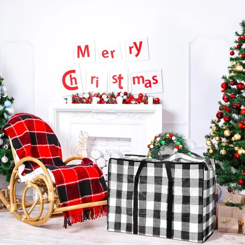 Miniatura 4 de 2 bolsas de almacenamiento de adornos de Navidad, bolsas de almacenamiento para árbol de Navidad, bolsa de adornos de 27 x 20 pulgadas con Negro