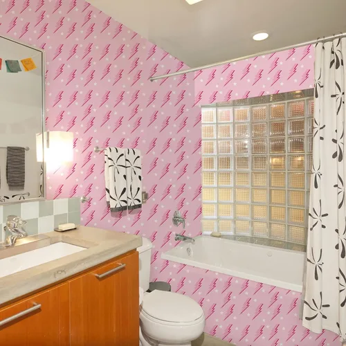Miniatura 7 de Kosiz Preppy - Papel tapiz de despegar y pegar, papel tapiz extraíble rosa intenso, papel de dormitorio con relámpagos de color rosa, fondo