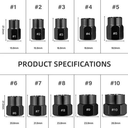 Miniatura 3 de Juego de 10 piezas de extractor de tornillos y tuercas de impacto, juego de extractor de tornillos y juego de herramientas extractoras de pernos