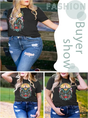 Miniatura 4 de Camiseta de manga corta con diseño de margaritas para mujer, diseño de girasol, talla grande