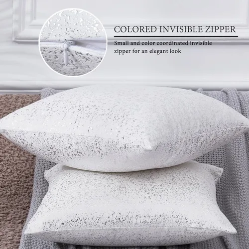 Miniatura 3 de EUCIOR Fundas de almohada plateadas, fundas de cojín blancas de terciopelo, fundas de almohada decorativas cuadradas de 22 x 22 pulgadas para Plata