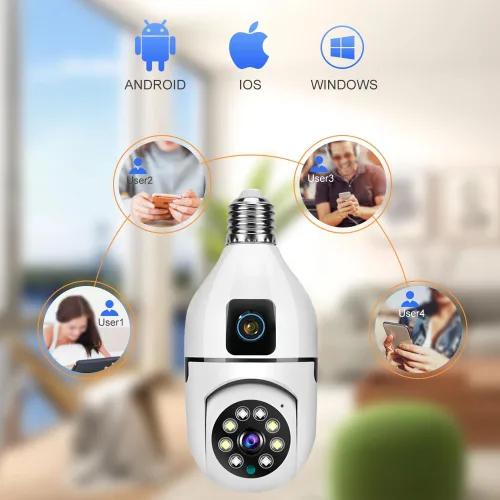 Miniatura 6 de TUYA Cámara de seguridad con bombilla de doble lente de 6 MP, cámara WiFi panorámica/inclinación de 360° para interiores con seguimiento automático