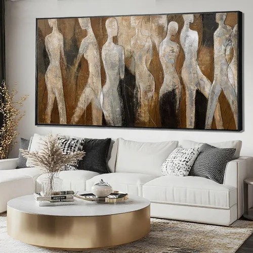 Miniatura 11 de CHUDANHAO Arte de pared abstracto pintado a mano, decoración de pared beige, arte colgante lineal 32"x40", obra de arte grande para decoraciones