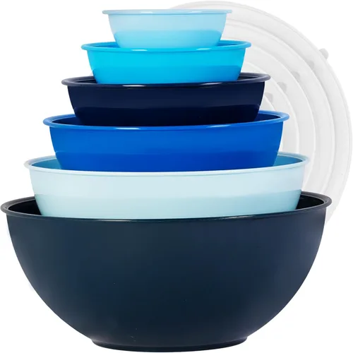 Miniatura 22 de BoxedHome Tazón redondo de plástico sin BPA con tapas, paquete de 12 tazones anidables con tapas, aptos para microondas y lavavajillas, cuencos