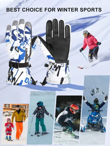 Miniatura 6 de Azue Guantes de invierno para mujer, guantes de nieve para niños y niñas, guantes de esquí con bolsillo con cremallera, resistentes al viento