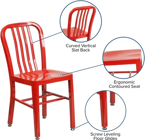 Miniatura 4 de Flash Furniture Silla de metal rojo de grado comercial para interiores y exteriores
