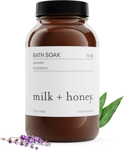 Milk + Honey Remoje calmante de baño n.º 8 – Sal de Epsom hidratante con lavanda y eucalipto – Remoje relajante de aromaterapia para dolores