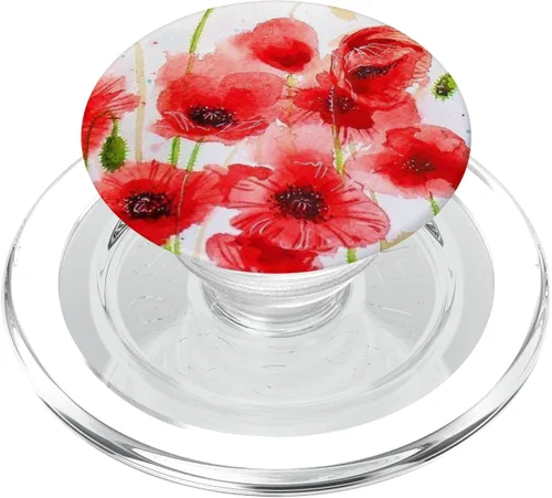 Miniatura 9 de PopSockets - Agarre y soporte para teléfonos y tabletas, diseño de amapola, color rojo y blanco, Negro