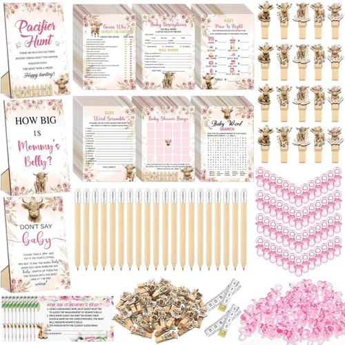 Miniatura 28 de Sherr 476 juegos florales de baby shower, 6 juegos de actividades, tarjeta floral, juego de caza de chupetes, 50 chupetes, qué tan grande es mamá