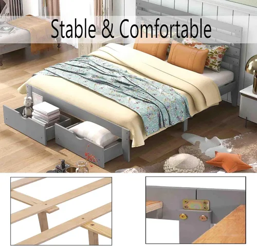 Miniatura 6 de Base de cama Queen con cajón de almacenamiento, base de cama de plataforma con cabecero, cámaras de base de colchón, soporte de listones de madera