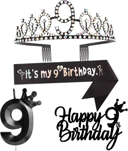 Miniatura 53 de Decoraciones de cumpleaños número 7 para niña, que incluyen corona/tiara de cumpleaños número 7, banda, adorno para pastel de cumpleaños y velas