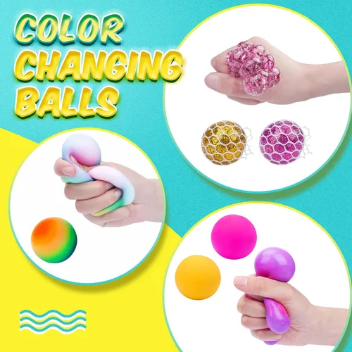 Miniatura 8 de Paquete de 24 bolas antiestrés, bolas esponjosas, bolas para apretar para adultos, bolas de alivio del estrés, rellenos de caja de premios