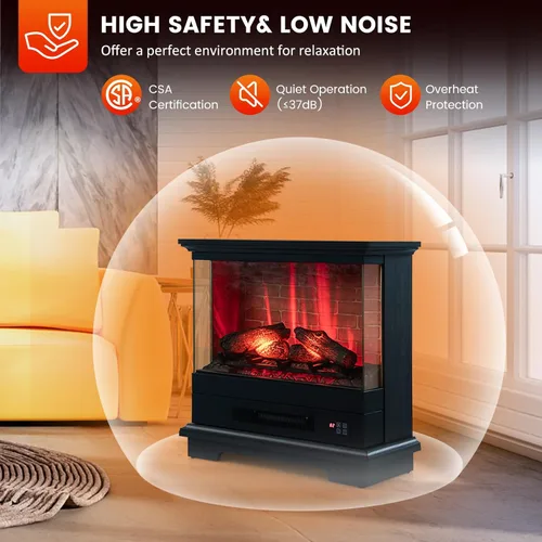 Miniatura 7 de SIMOE Chimenea eléctrica de 27 pulgadas, chimenea independiente con chimenea, llama 3D y 7 colores de llama, protección contra sobrecalentamiento