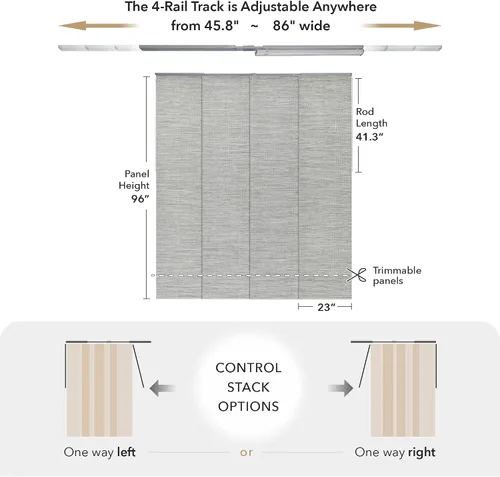 Miniatura 5 de GoDear Design - Persianas verticales ajustables para puertas corredizas, riel extensible de 45.8 a 86 pulgadas de ancho, cortinas de panel