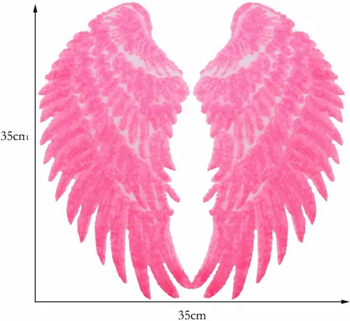 Miniatura 2 de 1 par de lentejuelas con alas de ángel bordadas para planchar para decoración de ropa (rosa intenso)