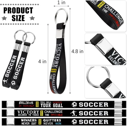 Miniatura 2 de MTLEE 12 llaveros de fútbol a granel con citas motivacionales, llaveros de fútbol para fanáticos de los deportes de equipo, escuela, carnaval