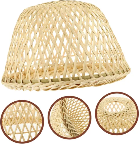 Miniatura 6 de OSALADI Pantalla de bambú tejida para lámpara con soporte de plástico, lámpara de bambú para granja, pantalla colgante rústica, pantalla natural