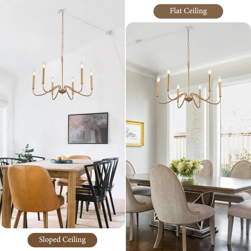 Miniatura 5 de Candelabro de 6 luces enchufables, lámpara colgante con cable de enchufe de 15.1 pies e interruptor, candelabros dorados enchufables para comedor
