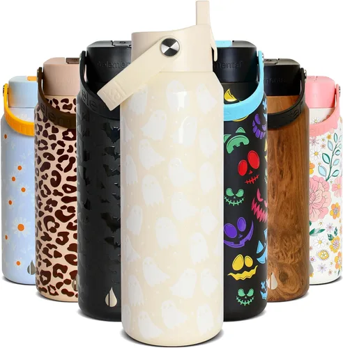 Miniatura 44 de Elemental Botella de agua aislada de 24 onzas con popote, botellas de agua con núcleo de acero inoxidable 100% a prueba de fugas para viajes, Beige