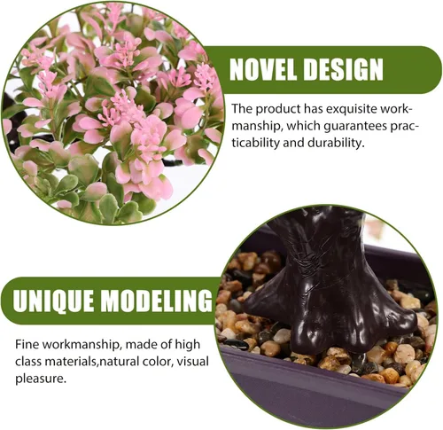 Miniatura 5 de Cabilock Árbol de bonsái artificial, decoración de bonsái artificial, modelo de planta verde artificial, planta en maceta para el hogar, mesa, Rosa