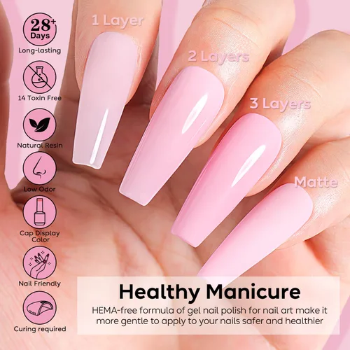 Miniatura 3 de Nicedeco Hema Free Cruelty Free - Esmalte de uñas de gel vegano sin crueldad, 6 unidades de 0.3 fl oz, color nude, rosa, blanco, kit de uñas de gel