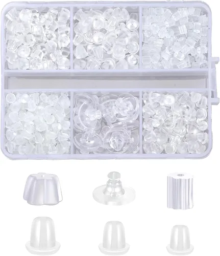 Miniatura 7 de 570 piezas de respaldos de goma para aretes, respaldos de silicona hipoalergénicos, respaldos de plástico transparentes para aretes, tope de bala
