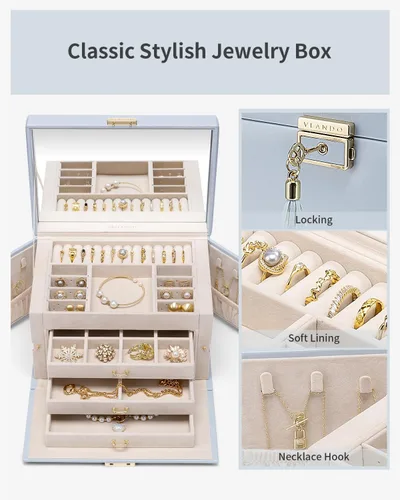 Miniatura 23 de Vlando Joyero de piel sintética, organizador mediano de joyería, regalo vintage para mujer, patrón de cruz rosa