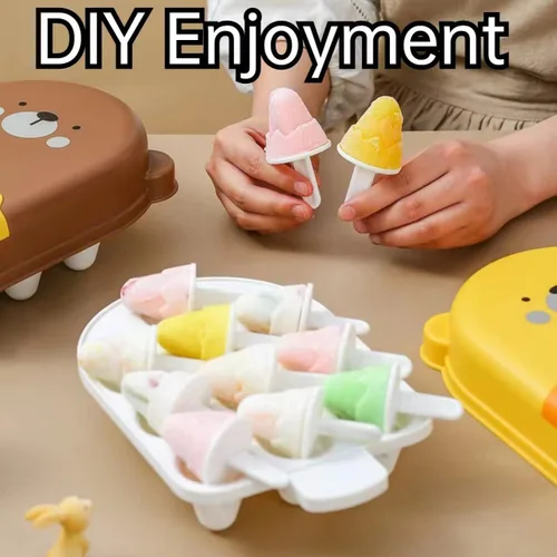 Miniatura 6 de Juego de 10 moldes de silicona para paletas de oso, moldes de silicona para hacer helados, moldes para hacer helados, accesorios de cocina, fácil