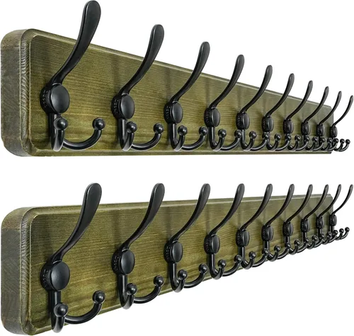 Miniatura 25 de Dseap Perchero de Pared Montado - 5 Ganchos Triangulares, Resistente, Perchero de Pared de Madera para Abriggos, Sombreros, Chaquetas, Ropa, Negro