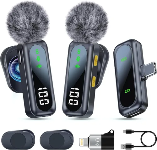 Miniatura 9 de Micrófono para iPhone 15-16-17, mini micrófono inalámbrico con reducción de ruido, mini micrófono con pantalla LED - Micrófonos inalámbricos ideales