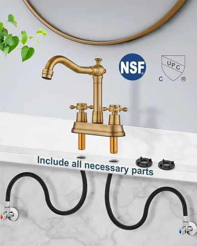 Miniatura 7 de Aolemi Juego central de 4 pulgadas, grifo vintage para lavabo de baño, 2 manijas cruzadas, lavabo para lavabo, 3 agujeros, incluye mangueras, grifo