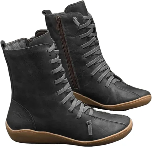 Miniatura 13 de Ladmiple Botas de tobillo para mujer, sin tacón, casual, con cremallera lateral, botas cortas vaqueras occidentales, zapatos para caminar V-Caqui