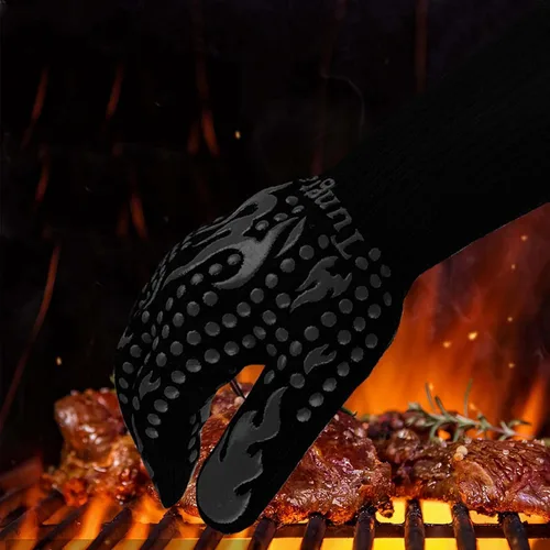 Miniatura 6 de Guantes de horno con dedos para barbacoa, resistentes al calor, guantes de horno de 1472 ℉ 14 pulgadas, resistentes a cortes, guantes de cocina