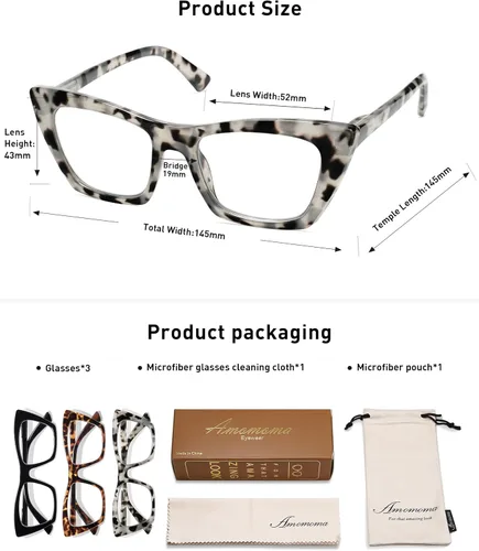 Miniatura 5 de AMOMOMA Anteojos de lectura de gran tamaño para mujer, diseño de ojo de gato a la moda, lector de computadora con luz azul AM6028 Ac1 Blk+c2 Tortuga