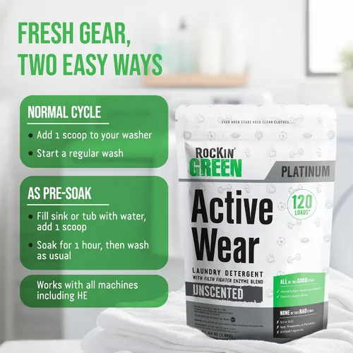 Miniatura 7 de Rockin' Green Detergente para Ropa, A Base de Plantas, Detergente en Polvo Totalmente Natural para Ropa, Vegano y Biodegradable Combate Olores