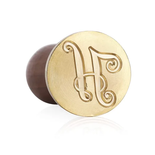Miniatura 2 de Sello de cera Mceal, sello de latón con mango de madera, sello grande de 30 mm, letra H caligráfica