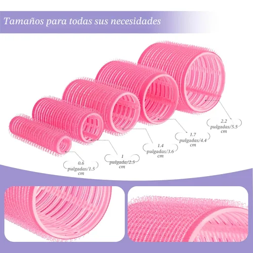 Miniatura 3 de YHOVID - Juego de rodillos de cabello, 72 piezas, rizadores para look de peinado largo y corto, 5 tamaños, 30 rodillos grandes y pequeños, 40 pinzas