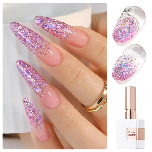 Miniatura 22 de Double Rhythm Esmalte de gel con purpurina de nieve de 0.5 fl oz, color holográfico reflectante para arte de uñas, salón de manicura y bricolaje