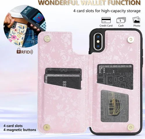 Miniatura 2 de NNH Funda tipo cartera compatible con iPhone Xs Max con bloqueo RFID, ranuras para tarjetas, folio de piel sintética, función atril, doble cierre