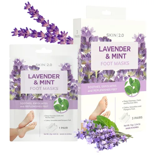 Skin 2.0 Mascarillas de lavanda y menta para pies, alivia los pies hinchados, elimina el olor, relaja e hidrata, cuidado de la piel coreano probado