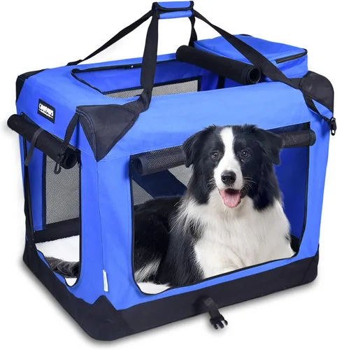 Miniatura 17 de JESPET Jaulas suaves para perros para mascotas, 3 puertas, plegables, con correas y tapete de forro polar para perros, gatos, conejos, uso