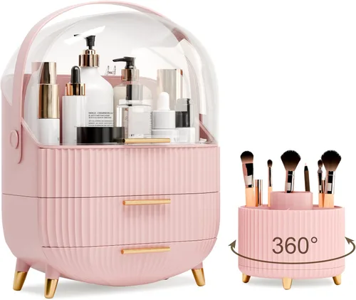 Miniatura 8 de lurcns Organizador de maquillaje y almacenamiento para cosméticos, cuidado de la piel con tapa y cajones, vitrinas para encimera, baño, regalos