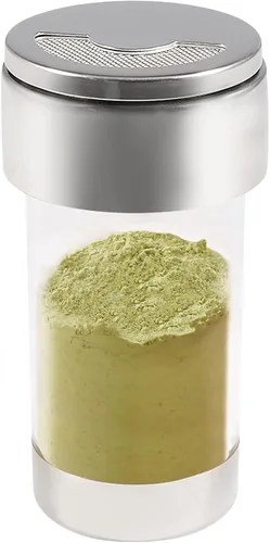 Newness Coctelera de malla o salero, dispensador de sal de acero inoxidable, condimento acrílico transparente con cubierta giratoria, 3.7 onzas (3.7