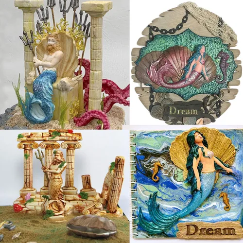 Miniatura 7 de Mujiang Moldes de silicona con temática de sirena 3D, molde de silicona Neptuno para decoración de pasteles, caramelo, chocolate, azúcar, arcilla