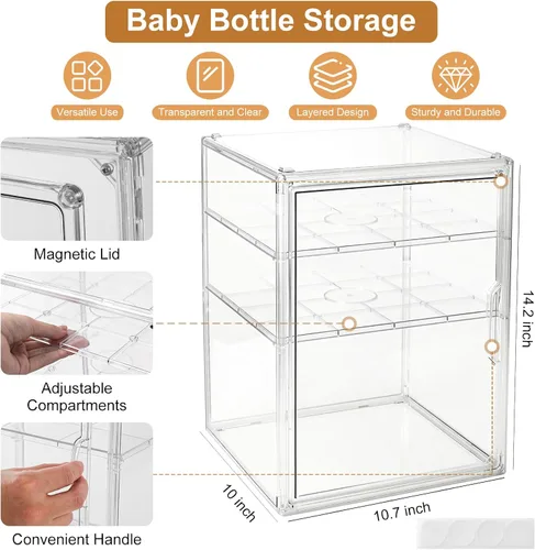 Miniatura 2 de ERTIUANIO Organizador de biberones – Contenedor organizador de botellas de acrílico de 3 niveles, organizador de estación de botellas de plástico