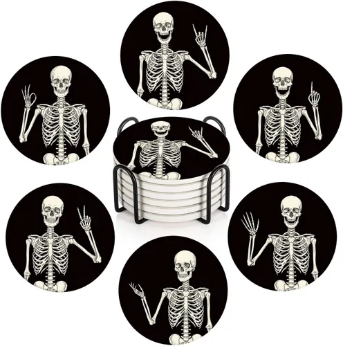 Miniatura 7 de Britimes Juego de 6 posavasos de mesa para bebidas, mármol negro, dorado, dorado natural, dorado, amarillo, café, redondo, absorbente, cerámica